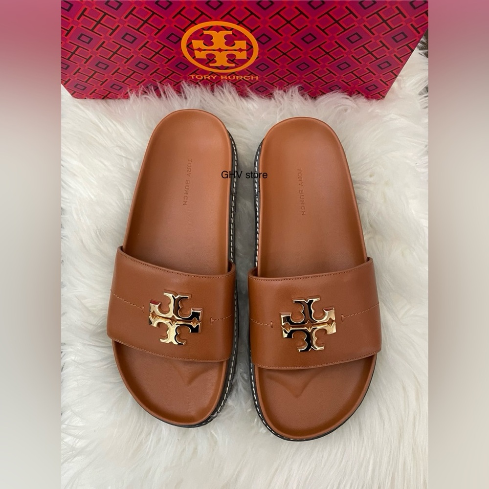 Tory Burch Everly Calf Leather Anatomic Lug Slide Sandal - Picture 2 of 4